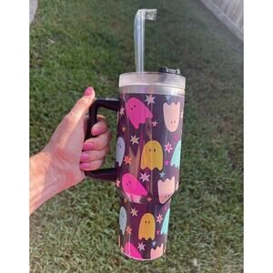 Halloween Pastel Ghost‎ Stainless Insulated 40oz Tumbler Handle Lid Straw